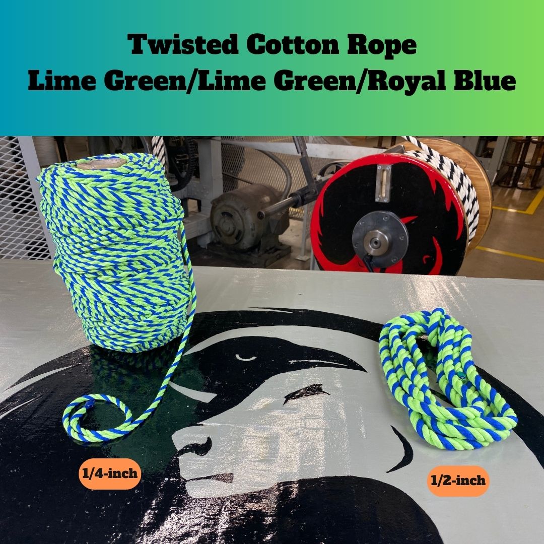 Lime & Royal Blue Ropes | Twisted Cotton Cords in Vibrant Hues 1/2-Inch x 100-Feet