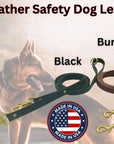 Close-up of Ravenox Leather Safety Dog Leash in burgundy, highlighting the double-stitched construction and durable brass hardware. (8660536590573)