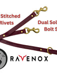 Leather Full view of Ravenox Leather Safety Dog Leash in burgundy, featuring a 3/4-inch width and quick-connect Cobra buckles. (8660536590573)