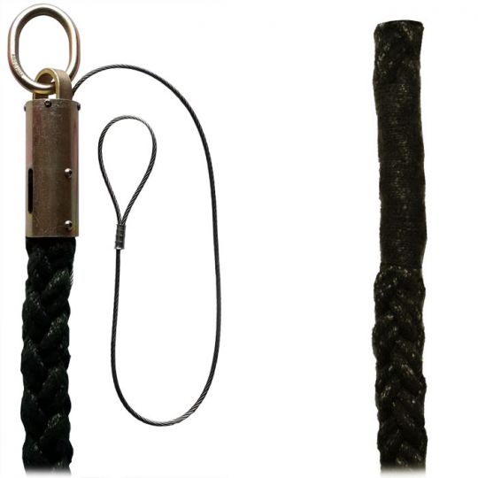 Ravenox Military Fast Rope in deployment, emphasizing the 30,000 lbf strength and heat-sealed end for added durability. (8745128526061)