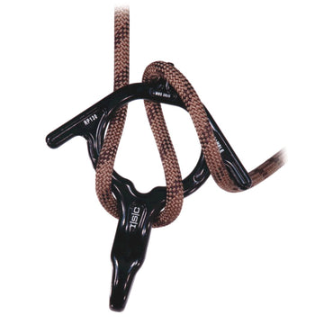 ISC Figure 9 Anti-Twist Rescue Descender showing the 90-degree attachment eye and top spike for added friction control, made from forged aluminum with a hard coat anodized finish. (8759355670765)