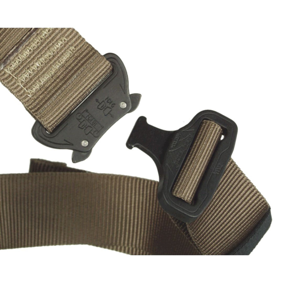 Close-up of the Lightweight Tactical Chest Harness in terra, showing the durable construction, adjustable straps, and Cobra quick buckle for secure fitting over tactical body armor. (8749813793005)