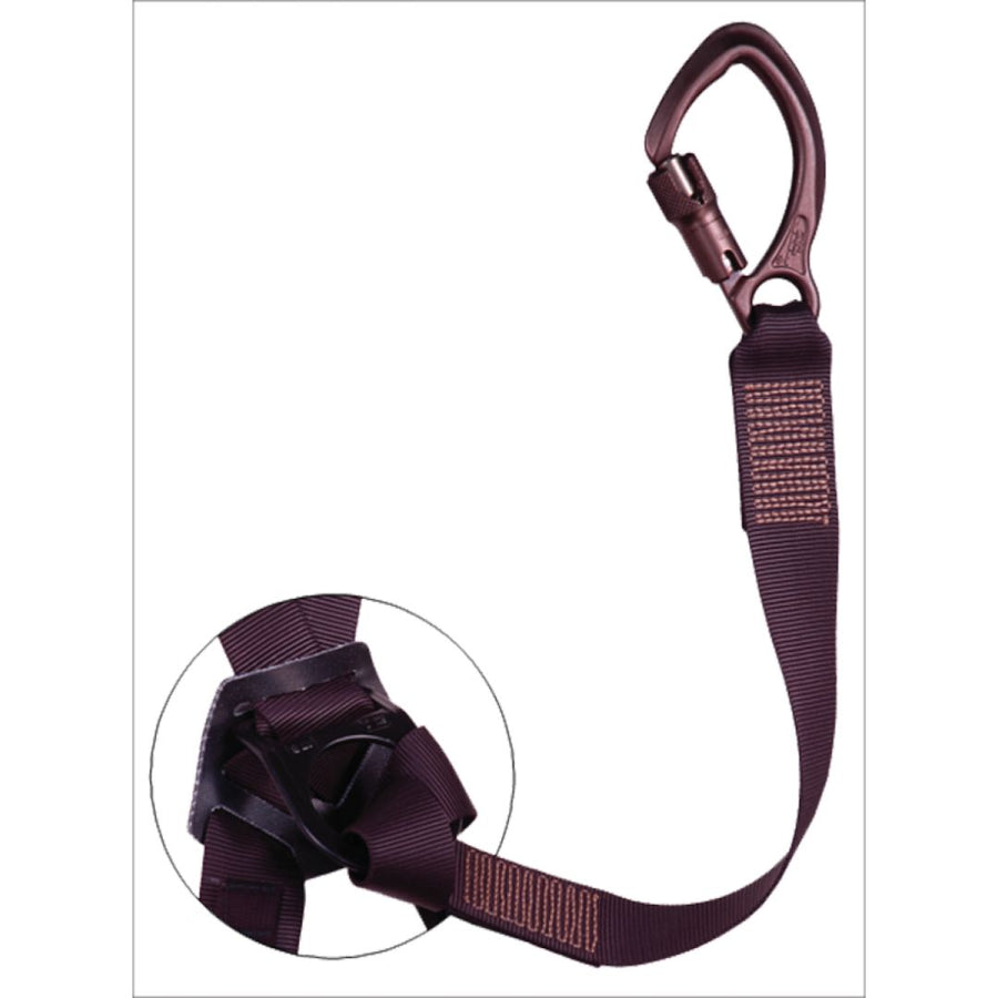 NFPA Stabo SPIE Lanyard in terra color, highlighting the high-strength webbing and optional hot forged Captive Eye DMM Tactical OvaLock 3 Stage aluminum carabiner for safe SPIE extractions. (8747452760301)