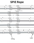 Detailed diagram of a SPIE rope, highlighting the positions of D-rings and the tapered eye splices for secure helicopter attachment. (8745383624941)