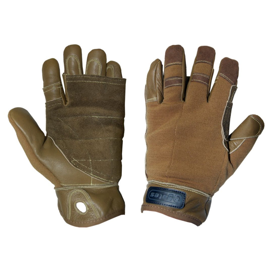 Tactical Rappel / Fast Rope Gloves in Coyote Tan, featuring thick full-grain leather and heat-resistant Kevlar thread, ideal for helicopter rappelling and heavy-duty use. (8745466396909)