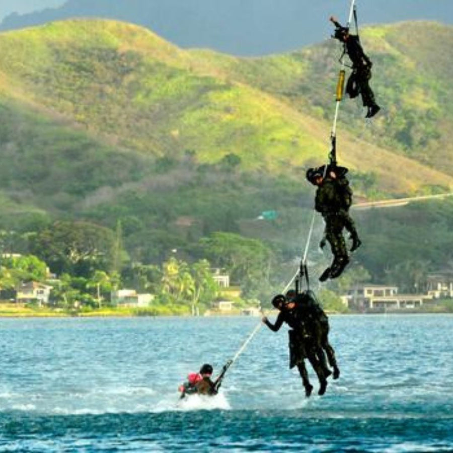 WET SPIE extraction of Marines from the water, showcasing the SPIE rope's capability for maritime extraction operations. (8745383624941)