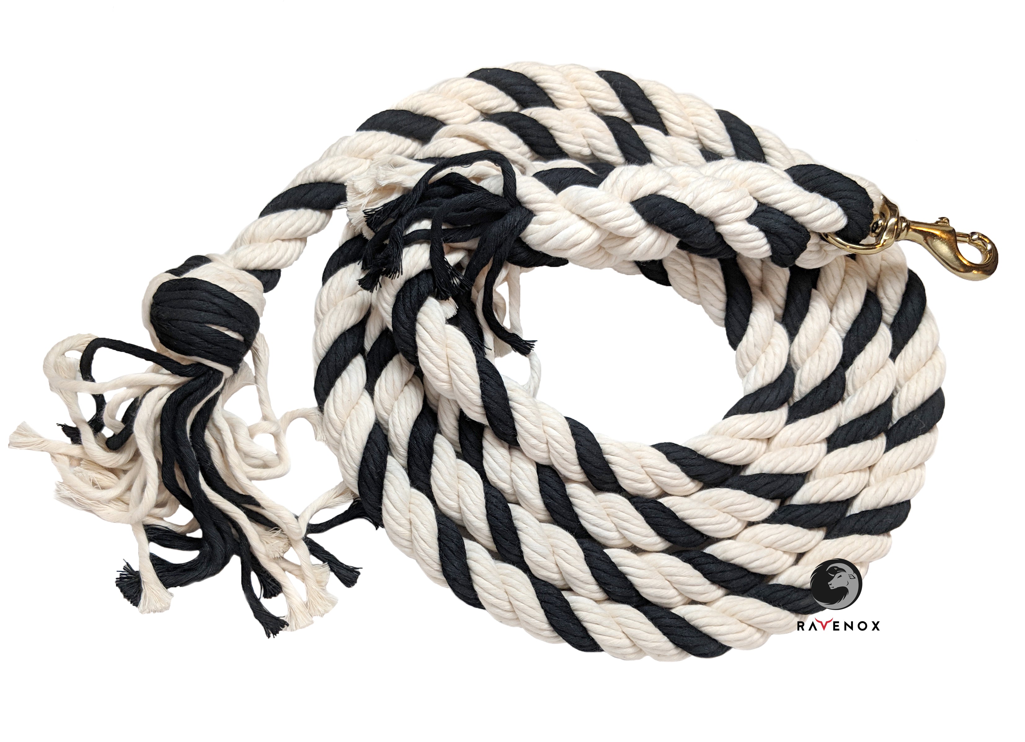 Ravenox Horse Tack Horse Leads | 1-Inch Soft Cotton Rope White & Black